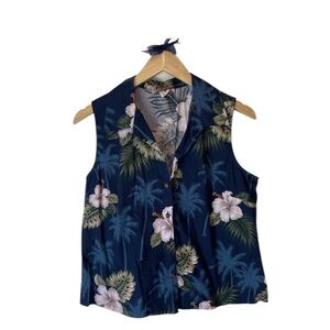 Pacific Legend Hawaii Blue Tropical V-Neck Sleeveless Tank Shirt